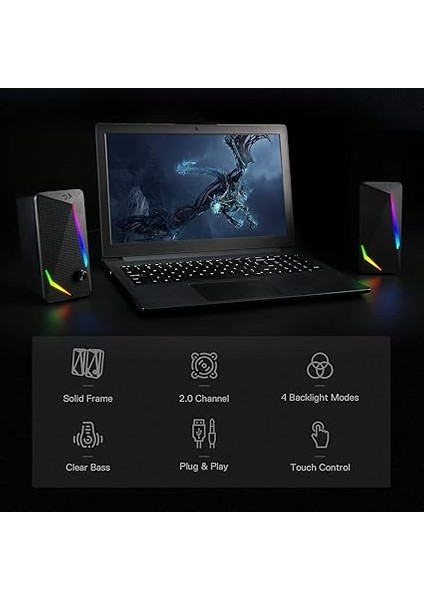 GS510 Waltz Rgb Masaüstü Hoparlörler, LED Arka Aydınlatmalı 2.0 Kanallı Pc Stereo Hoparlörler, Gelişmiş Bas ve Kolayca Erişilebilen Ses Kontrolü, USB ve 3,5 mm Kablo ile modelleri
