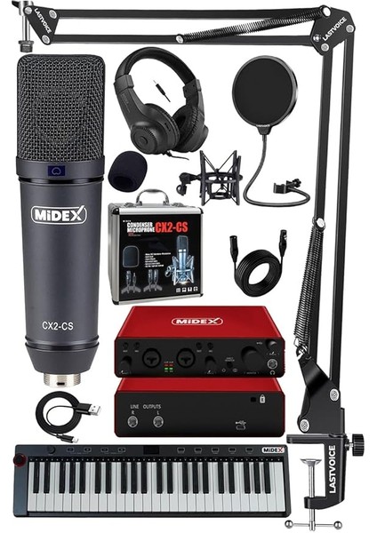 Midi Paket-4 Stüdyo Ekipmanları Seti Ses Kartı Midi Klavye Mikrofon Kulaklık