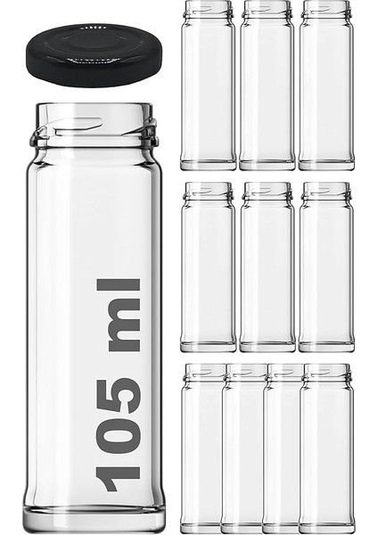 105 ml Metal Siyah Kapaklı Tuzluk Şeffaf Cam Kavanoz 10 Adet