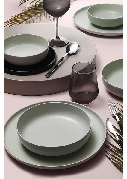 Porselen Moderna 18 Parça 6 Kişilik Yemek Takımı Yeşil