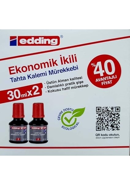 Bt 30 Beyaz Yazı Tahtası Kalemi Yedek Mürekkep 2'li Kutu, Siyah fiyatları