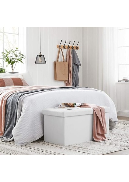 Tabure, 80 Litre, Saklama Kutusu, Ayak Taburesi, Katlanabilir, 300 kg Taşıma Kapasitesi, Suni Deri Kılıf, Dolgulu, Beyaz SPF106 fiyatları