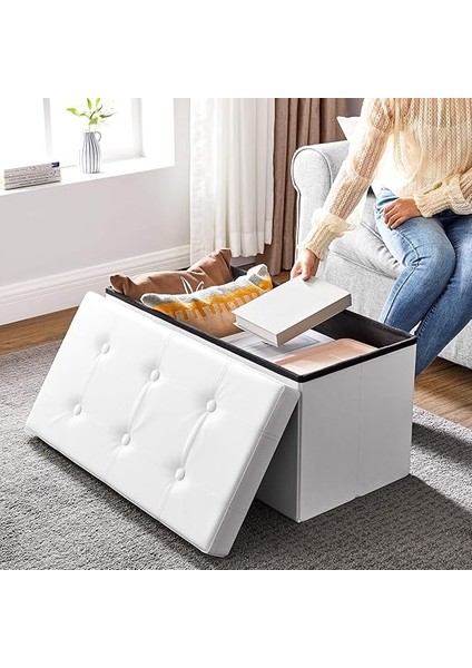 Tabure, 80 Litre, Saklama Kutusu, Ayak Taburesi, Katlanabilir, 300 kg Taşıma Kapasitesi, Suni Deri Kılıf, Dolgulu, Beyaz SPF106 fırsatları