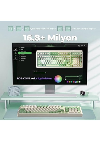 S99 Retro Rgb Gaming 3 Modlu Bluetooth/2.4ghz/usb-C Kablosuz Makrolu Türkçe Q Klavye Yeşil fırsatları