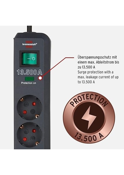 Eco-Line Çoklu Priz, Yüksek Gerilim Korumalı, Gri, 1159700015 fiyatları