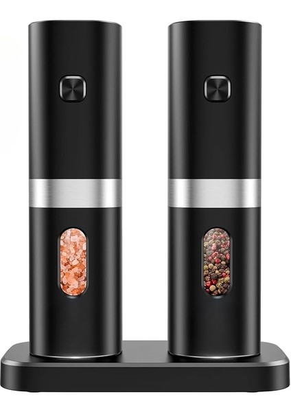 Standlı Tuz Karabiber Değirmeni - 5 Kademe Öğütme Ayarı, LED Işıklı Tasarım, Standlı Kullanım, Tek Elle Otomatik Çalışma, Otomatik Tuz Karabiber Kahve Baharat Öğütücü