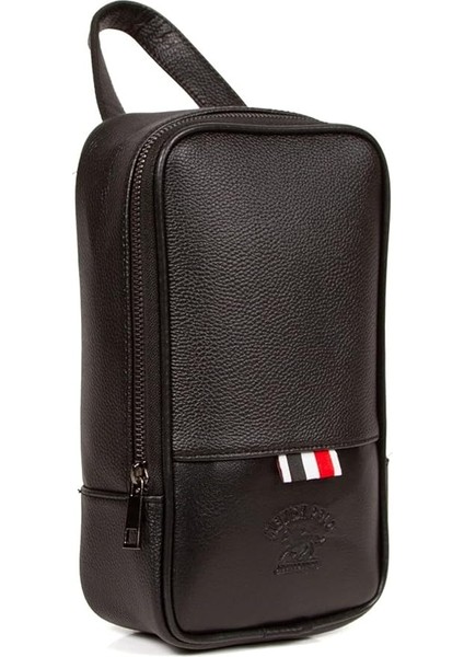 A Dos Erkek Siyah Vegan Deri Tıraş Seyahat Kozmetik Portföy Bakım El Çanta Günlük