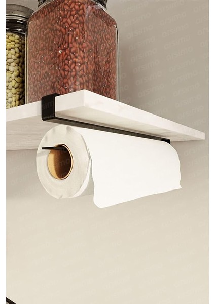 Mat Siyah Raf Altı Kağıt Havlu Askılığı ve Fincanlık | Portatif Dolap Altı Havlu Bardak Fincan Askı