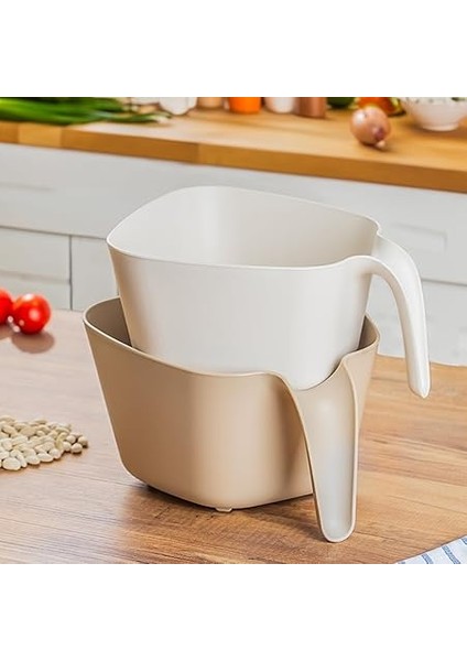 G-576 2 Parça Plastik Süzgeç Çok Amaçlı Makarna Meyve Sebze Pirinç Yıkama Süzgeci Bej Beyaz fiyatları