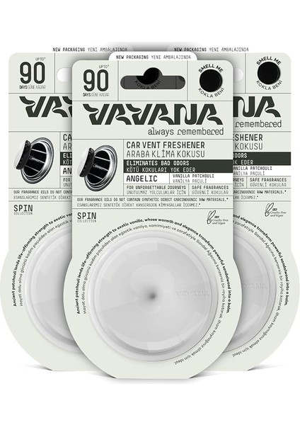 Spin Araba Klima Kokusu - Profesyonel Otomobil Kokusu | Bpa & Sıvı Içermez | 90 Gün Etkili 3'lü Set (Angelıc)