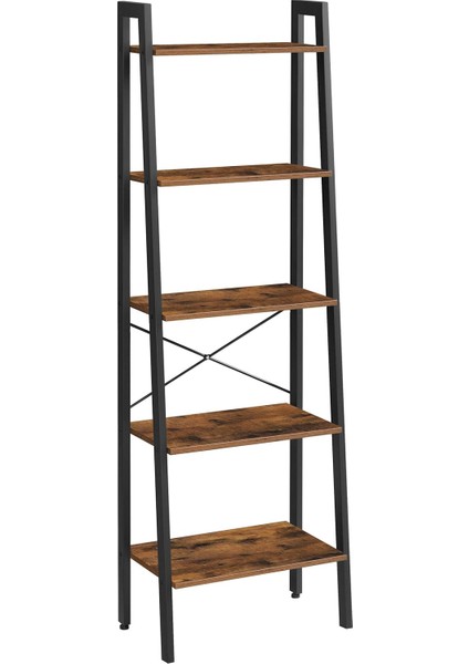 Ayaklı Raf, Kitaplık, 5 Raflı, Metal Iskeletli, Kolay Montaj, Oturma Odası, Yatak Odası, Mutfak Için, 56 x 34 x 172 cm (U x G x Y), Vintage Kahverengi-Siyah LLS45X
