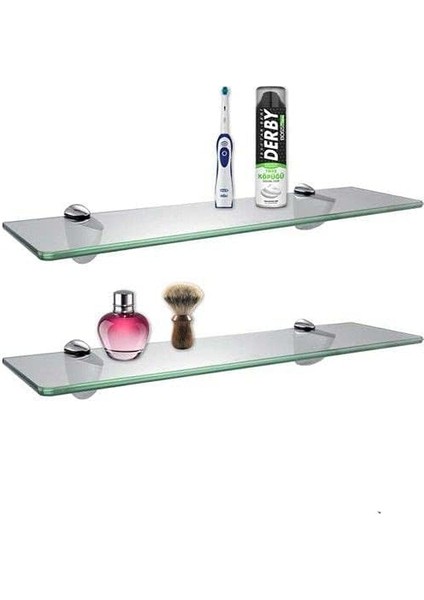 Cam Raf Ikili Set Banyo Duvar Ahşap Montajlı Etejer Rafı Rodajlı Cam Rafı Montaj Aparatlı Etajer