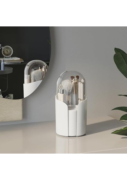 Olivia Makyaj Düzenleyici Beyaz Kozmetik Düzenleyici Fırça Tutucu ve Pamuklu Ped Saklama Kutusu fırsatları
