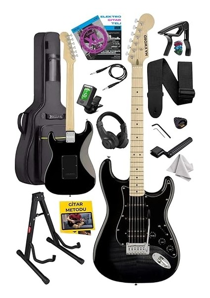 MAP-45BK-ST Siyah Elektro Gitar Seti Hss Manyetik Maple Klavye Strat Kasa fiyatları