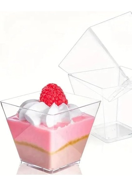 Kübik Prizma Kase Mika Plastik Şeffaf Kapaklı Sunum Kabı 24 Lü 120 cc indirimleri
