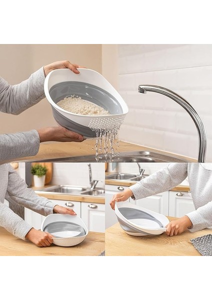 Katlanabilir Pratik Pirinç, Mercimek Süzgeci | Yer Kaplamayan Katlanır Süzgeç – Geniş ve Kullanışlı Tasarım (30X25X15,5 Cm)