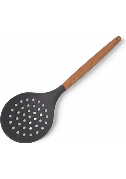 Bambu Saplı Silikon Kevgir, Bambu Uzun Silikon Geniş Kevgir 27CM 3 Renk Seçenekli (Siyah)