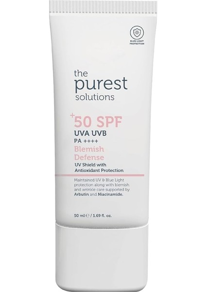 Purest Solutions Lekeli Ciltler Için Antioksidan Destekli Güneş Kremi, 50+ Spf Uva/uvb Blemish Defense, Antioxidant Protection