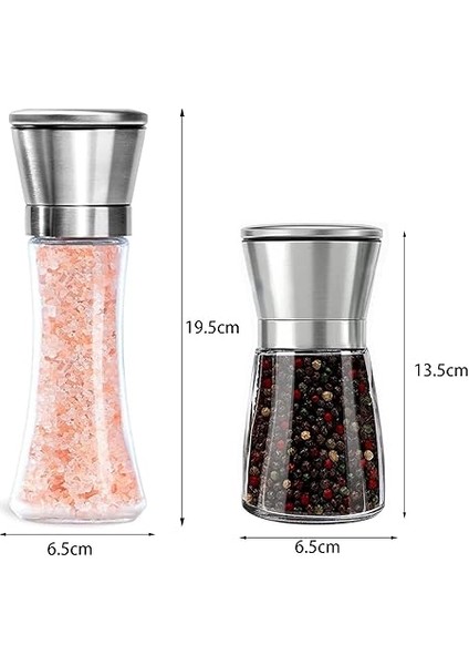 3 Adet Tuz ve Karabiber Değirmeni Seti, 200 ml Manuel Baharat Değirmeni, Ayarlanabilir Öğütücü, Paslanmaz Çelik Başlıklı ve Cam Gövdeli Baharat, Tuz, Karabiber Için fiyatları