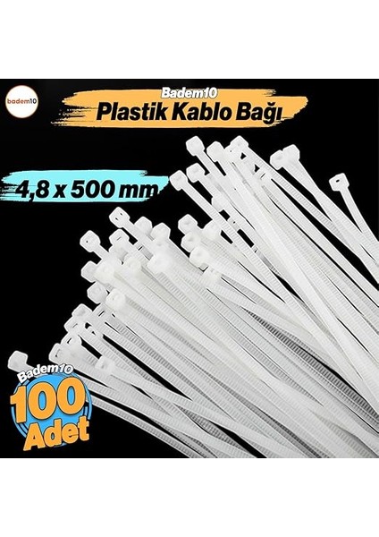 Adet Cırt Kelepçe 4,8X500 mm Plastik Beyaz Renk Zip Kablo Bağı Çok Amaçlı Bağlama fiyatları