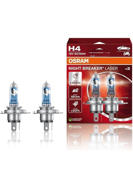 H4%150 Fazla Işık Night Breaker Laser 12V