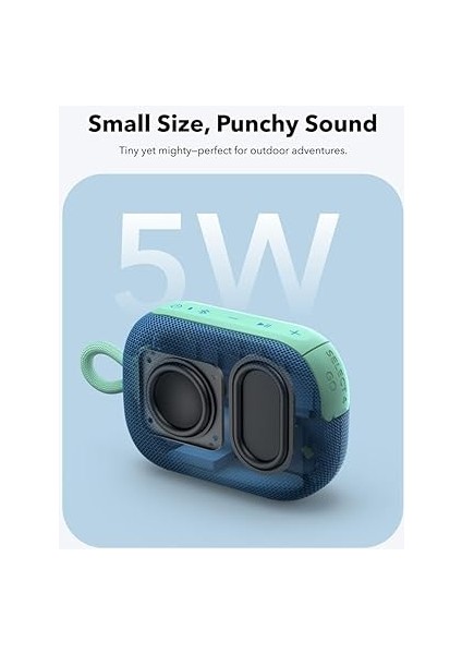 By Anker, Select 4 Go, 20 Saat Ultra Oynatma Süresi, 5W Güçlü Ses, IP67 Tam Koruma ve Yüzerlik, Hafiflik ve Kayış Tasarım, Her Yere Taşıması Kolay, Kablosuz Stereo Eşleştirme (Tws), Mavi modelleri