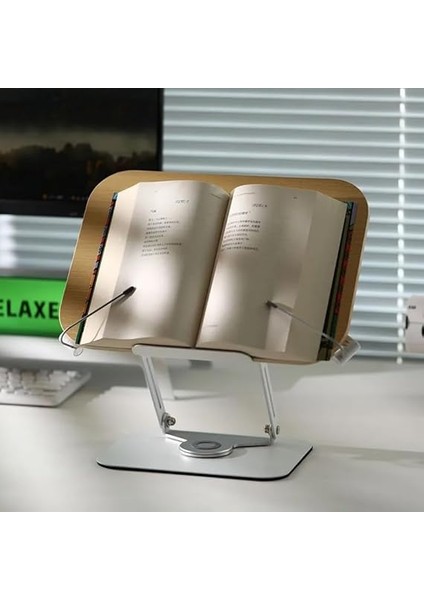 Profesyonel Kitap Okuma Tutucu Ders Çalışma Sunum Standı Kaliteli Karbon Çelik ve Ahşap Malzeme 360 Derece Döner Yüksekliği ve Açısı Ayarlanabilir Tablet Tutucu Kullanım TM13 Açık Kahve indirimleri