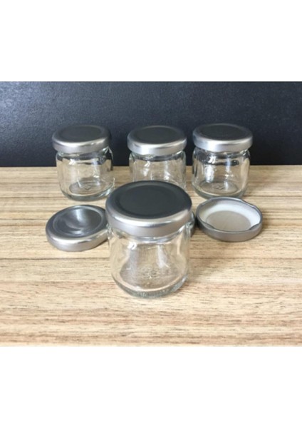 - 10 Adet 40 cc Cam Kavanoz - Gümüş Kapak - Hediyelik, Hobi, Düğün, Nişan-Mini Kavanoz