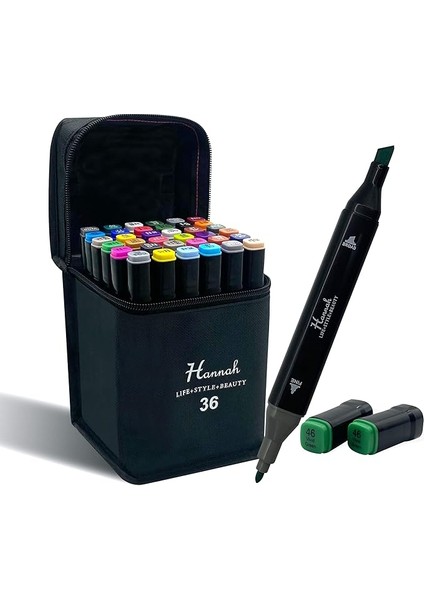 Adet Rengarenk Kalemden Oluşan Siyah Çantalı Çift Taraflı Marker Seti Standlı