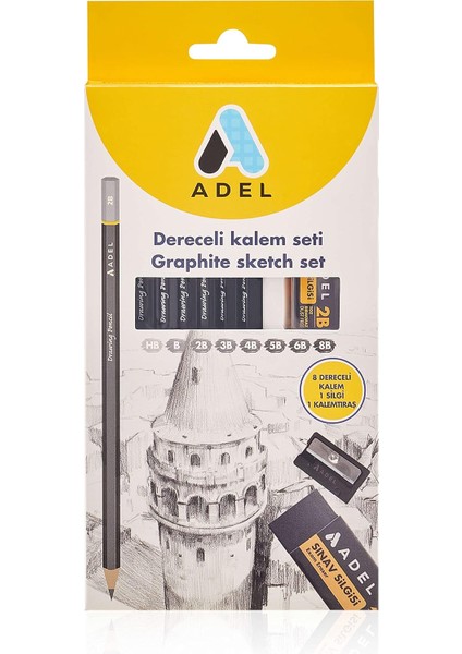 Dereceli Kurşun Kalem Seti, 8’li, Hb-8b, Sınav Silgisi ve Kalemtıraş Hediyeli, Teknik Çizim ve Eskiz Için
