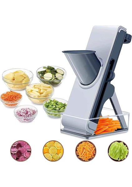 Home Profesyonel Basmalı Rende Doğrayıcı – 3 Bıçaklı Paslanmaz Çelik Kesme, Mandolin Doğrama ve Rendeleme Aleti – Sebze, Meyve, Peynir, Salata ve Pratik Mutfak Kullanımı Için Ergonomik Tasarım