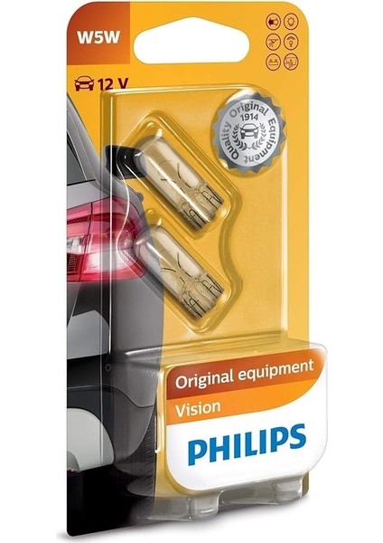 T10 W5W Vision Park ve Iç Mekan Ampulü, 12V, 2'li Paket, Orijinal Sarı Renk 12961B2