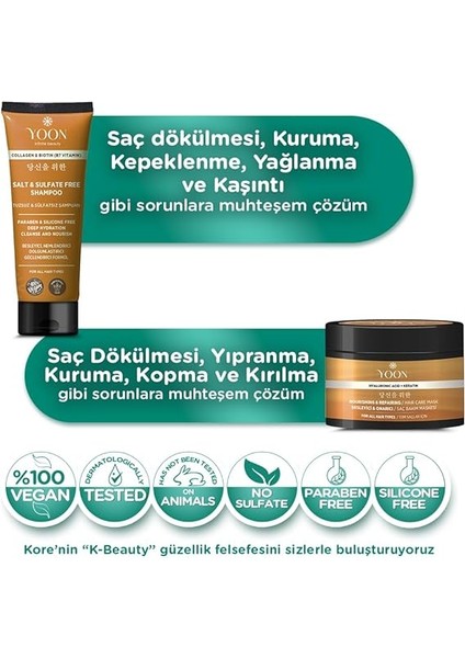 2'li Vegan Tuzsuz Şampuan & Saç Bakım Maskesi 250ML, Hyaluronik Asit, Keratin, Kolajen ve Biotin Içerikli Besleyici, Onarıcı 2'li Saç Bakım Seti fırsatları