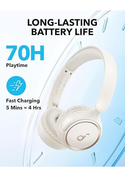 By Anker H30I Bluetooth Kulaklık, 70 Saat Oynatma, 40MM Sürücüler, Bluetooth 5.3, Ultra Hafif, Uygulama Destekli, Beyaz fırsatları