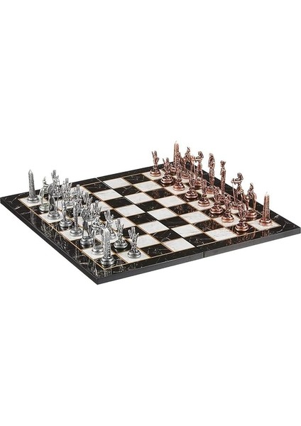 Metal Mısır Satranç Takımı Antik ve Katlanır Mermer Desenli Tahta