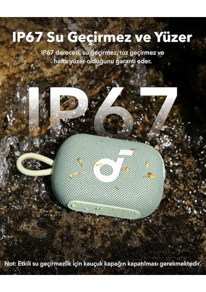 By Anker, Select 4 Go, 20 Saat Ultra Oynatma Süresi, 5W Güçlü Ses, IP67 Tam Koruma ve Yüzerlik, Hafiflik ve Kayış Tasarım, Her Yere Taşıması Kolay, Kablosuz Stereo Eşleştirme (Tws), Yeşil modelleri