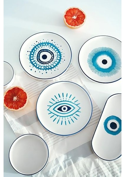 Seramik Hand Made 14 Parça 6 Kişilik Nazar Boncuklu Kahvaltı Takımı fiyatları