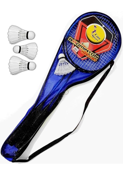Çantalı Bedminton Seti 2 Raket 3 Top Badminton Seti Mavi Renk Renkli