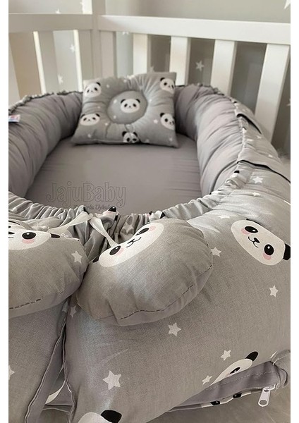 Baby Nest Gri Panda Lüx Tasarım Ortopedik Nest Bebek Yatağı Anne Yanı Bebek Yatağı modelleri