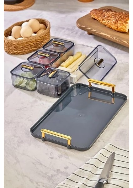 Tepsili Lüx 5 Bölmeli 6 Parça Kahvaltılık Seti, Şık ve Fonksiyonel Akrilik Tepsili Lüks 5 Bölmeli Kahvaltılık Seti - Kahvaltı Keyfinizi Artırın! indirimleri