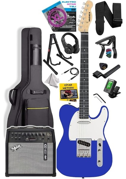 TLX-50BL-50AMP Tele Kasa Maple Klavye 2 Single-Coil 50W Amfili Elektro Gitar