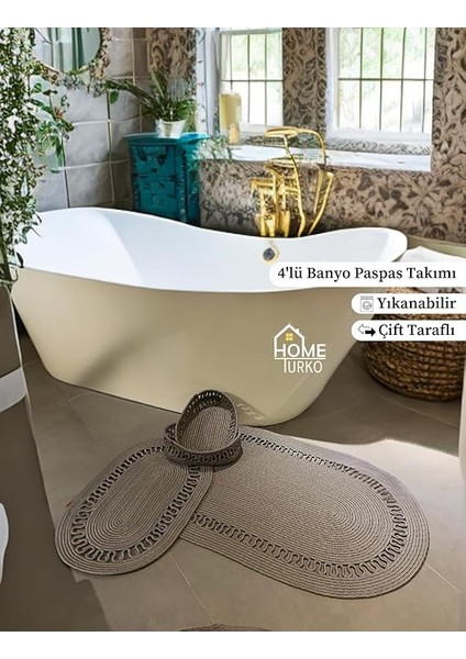 Jüt Banyo Paspas Takımı ve Sepet - Kaymaz Taban, Süper Emici, Makinede Yıkanabilir, Doğal Hasır Görünümlü Dekoratif Banyo Paspası (50X80 cm & 40X60 cm Paspas, 30X20X10 cm Sepet) (Gri) modelleri