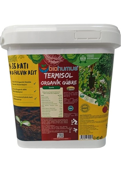 Humik Fulvik Asit, Organik Gübre, Organik Sertifikalı, Kök Geliştirici, Toprak Düzenleyici, Bitki Besleyici, 5 Litre