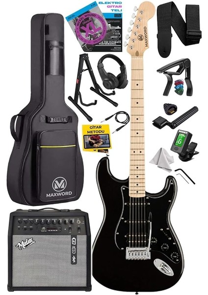MAP-35BK-50AMP Maple Klavye Ssh 50W Amfili Elektro Gitar Seti