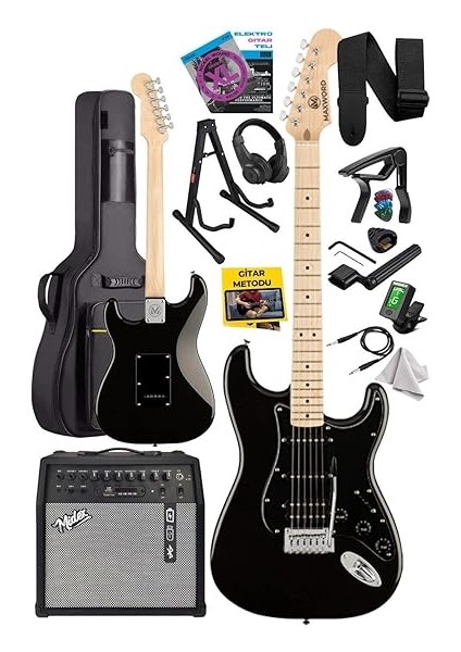 MAP-35BK-50AMP Maple Klavye Ssh 50W Amfili Elektro Gitar Seti fiyatları