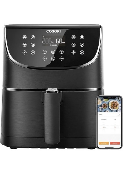 Akıllı Wifi Sıcak Hava Fritözü 5.5 Litre Air Fryer Xxl, Kare ve Çıkarılabilir Basket, 13 Fonksiyon, 100'DEN Fazla Tarif ve 11 Ön Ayar, Bulaşık Makinesinde Yıkanabilir, Siyah