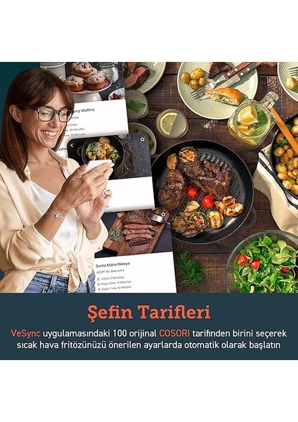 Akıllı Wifi Sıcak Hava Fritözü 5.5 Litre Air Fryer Xxl, Kare ve Çıkarılabilir Basket, 13 Fonksiyon, 100'DEN Fazla Tarif ve 11 Ön Ayar, Bulaşık Makinesinde Yıkanabilir, Siyah indirimleri
