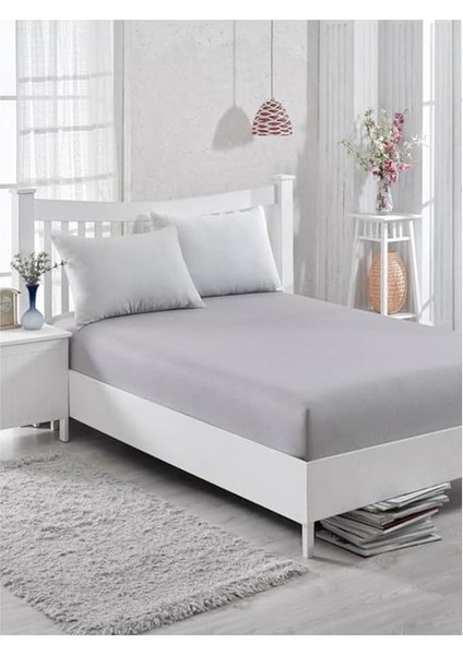 Çift Kişilik Ara Ölçü Açık Gri Penye Lastikli Çarşaf - 140X190