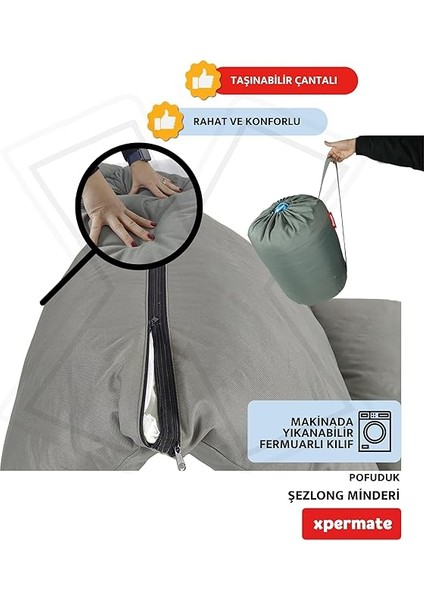 Pofuduk Şezlong Minderi 60X180X12CM Su Itici,katlanır,uv Güneş Dayanımı, Fermuar (Antrasit) fırsatları