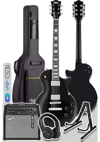 GRX-200BK-50-AMP Les Paul Kasa Elektro Gitar Seti 50 Watt Gainli Şarjlı Amfi ve Full Set (H-H) modelleri